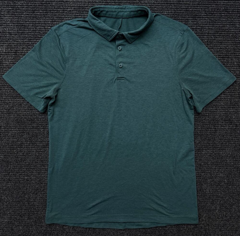 Lululemon Evolution Polo Shirt Men Small Heather Teal Green Short Sleeve Casual